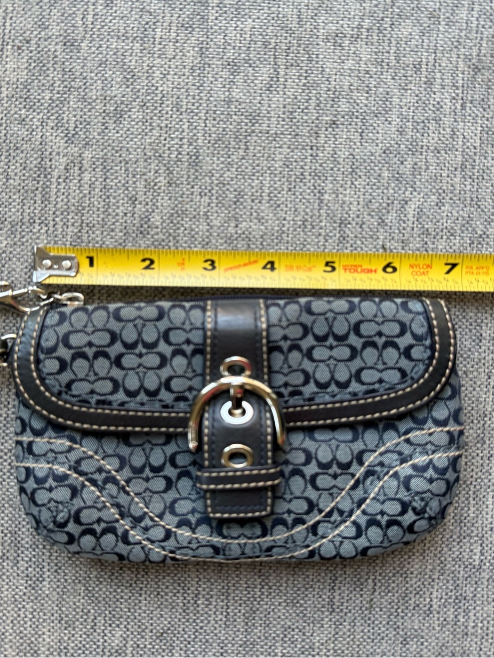 Coach Navy Signature Jacquard Canvas Wristlet with Leather Trim and Buckle - Picture 9 of 14